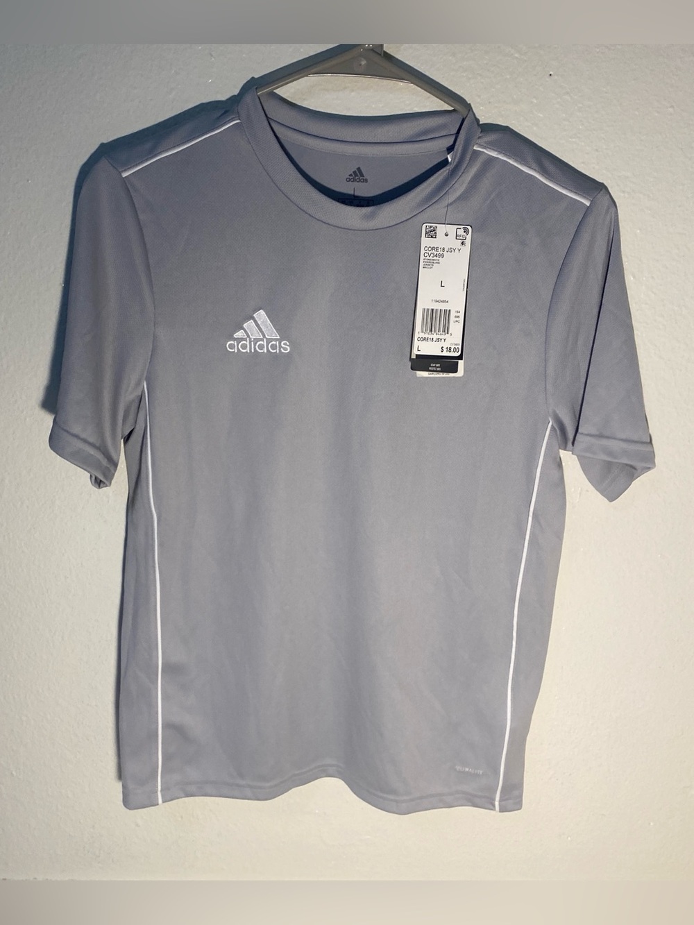 Adidas Core 18 Kids Large Crewneck Climalite Soccer Jersey Light Grey Sporty NWT